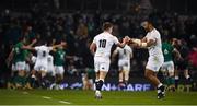 2 February 2019; Owen Farrell, left, and Billy Vunipola of England celebrate their side's third try during the Guinness Six Nations Rugby Championship match between Ireland and England in the Aviva Stadium in Dublin. Photo by David Fitzgerald/Sportsfile