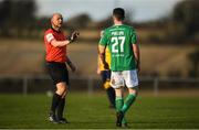 2 February 2019; Referee Graham Kelly speaking with Pierce Phillips of Cork City during a Pre-Season Friendly between Cork City and Longford Town in Mayfield United, Mayfield, Cork. Photo by Eóin Noonan/Sportsfile
