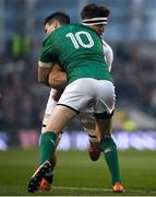 2 February 2019; Tom Curry of England is tackled by Jonathan Sexton of Ireland during the Guinness Six Nations Rugby Championship match between Ireland and England in the Aviva Stadium in Dublin. Photo by David Fitzgerald/Sportsfile