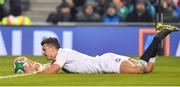 2 February 2019; Henry Slade of England scores his side's fourth try during the Guinness Six Nations Rugby Championship match between Ireland and England in the Aviva Stadium in Dublin. Photo by Brendan Moran/Sportsfile