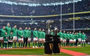 2 February 2019; The Ireland team look on as the Six Nations Championship trophy and Triple Crown trophy are displayed prior to the Guinness Six Nations Rugby Championship match between Ireland and England in the Aviva Stadium in Dublin. Photo by Brendan Moran/Sportsfile