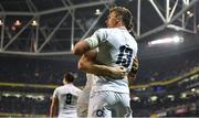 2 February 2019; Henry Slade of England celebrates after scoring his side's third try during the Guinness Six Nations Rugby Championship match between Ireland and England in the Aviva Stadium in Dublin. Photo by Brendan Moran/Sportsfile