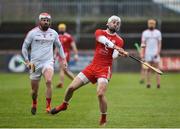 3 February 2019; Gerard Smyth of Louth in action against Ryan McKernan of Tyrone during the Allianz Hurling League Division 3A Round 2 match between Tyrone and Louth at Healy Park in Omagh, Tyrone. Photo by Oliver McVeigh/Sportsfile