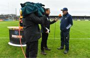 3 February 2019; Clare joint manager Gerry O'Connor is interviewed by Michéal Ó Dómhnaill of TG4 prior to the Allianz Hurling League Division 1A Round 2 match between Clare and Kilkenny at Cusack Park in Ennis, Co. Clare. Photo by Brendan Moran/Sportsfile