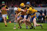 3 February 2019; Richie Leahy of Kilkenny in action against Conor Cleary, left, and Rory Hayes of Clare during the Allianz Hurling League Division 1A Round 2 match between Clare and Kilkenny at Cusack Park in Ennis, Co. Clare. Photo by Brendan Moran/Sportsfile