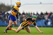 3 February 2019; Martin Keoghan of Kilkenny in action against Colm Galvin of Clare during the Allianz Hurling League Division 1A Round 2 match between Clare and Kilkenny at Cusack Park in Ennis, Co. Clare. Photo by Brendan Moran/Sportsfile