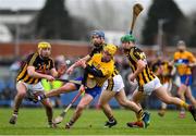 3 February 2019; Colm Galvin of Clare in action against Billy Ryan, left, Ger Aylward and Martin Keoghan of Kilkenny during the Allianz Hurling League Division 1A Round 2 match between Clare and Kilkenny at Cusack Park in Ennis, Co. Clare. Photo by Brendan Moran/Sportsfile