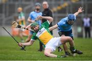 3 February 2019; Mark Egan of Offaly in action against Seán Moran of Dublin during the Allianz Hurling League Division 1B Round 2 match between Offaly and Dublin at Bord Na Mona O'Connor Park in Tullamore, Co. Offaly. Photo by David Fitzgerald/Sportsfile