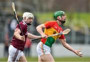 3 February 2019; David English of Carlow in action against Joe Cannong of Galway during the Allianz Hurling League Division 1B Round 2 match between Carlow and Galway at Netwatch Cullen Park in Carlow. Photo by Matt Browne/Sportsfile