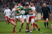 3 February 2019; Ciaran Treacy of Mayo  in action against Kieran McGeary, left, and Matthew Donnelly of Tyrone  during the Allianz Football League Division 1 Round 2 match between Tyrone and Mayo at Healy Park in Omagh, Tyrone. Photo by Oliver McVeigh/Sportsfile