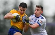 3 February 2019; Conor Hussey of Roscommon in action against Conor McCarty of Monaghan during the Allianz Football League Division 1 Round 2 match between Roscommon and Monaghan at Dr Hyde Park in Roscommon. Photo by Piaras Ó Mídheach/Sportsfile