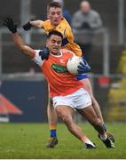 3 February 2019; Jemar Hall of Armagh in action against Dale Masterson of Clare during the Allianz Football League Division 2 Round 2 match between Armagh and Clare at Páirc Esler in Newry, County Down. Photo by Philip Fitzpatrick/Sportsfile