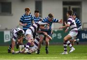 3 February 2019; Luke Brady of Castleknock College is tackled by Hugh Wilkinson of Clongowes Wood College during the Bank of Ireland Leinster Schools Junior Cup Round 1 match between Clongowes Wood College and Castleknock College at Energia Park in Dublin. Photo by Daire Brennan/Sportsfile
