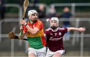 3 February 2019; Chris Nolan of Carlow in action against Darren Morrissey of Galway during the Allianz Hurling League Division 1B Round 2 match between Carlow and Galway at Netwatch Cullen Park in Carlow. Photo by Matt Browne/Sportsfile
