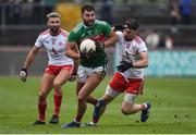 3 February 2019; Aidan O'Shea of Mayo in action against Tiernan McCann and Matthew Donnelly of Tyrone during the Allianz Football League Division 1 Round 2 match between Tyrone and Mayo at Healy Park in Omagh, Tyrone. Photo by Oliver McVeigh/Sportsfile