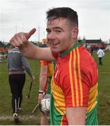 3 February 2019; Martin Kavanagh of Carlow, who scored the equalizing point from a free in the closing stages of the game, following the Allianz Hurling League Division 1B Round 2 match between Carlow and Galway at Netwatch Cullen Park in Carlow. Photo by Matt Browne/Sportsfile