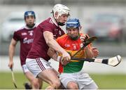 3 February 2019; Eoin Nolan of Carlow in action against Joe Canning of Galway during the Allianz Hurling League Division 1B Round 2 match between Carlow and Galway at Netwatch Cullen Park in Carlow. Photo by Matt Browne/Sportsfile