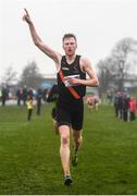 3 February 2019; Sean O'Leary of Clonliffe Harriers A.C. Co. Dublin, celebrates winning the Intermediate Men's 8000m during the Irish Life Health National Intermediate, Master, Juvenile B & Relays Cross Country at Dundalk IT in Dundalk, Co. Louth Photo by Harry Murphy/Sportsfile
