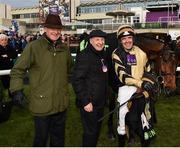 3 February 2019; Trainer willie Mullins, left, owner Graham Wylie, centre, and jockey Ruby Walsh after sending out Bellshill to win the Unibet Irish Gold Cup Bellshill during Day Two of the Dublin Racing Festival at Leopardstown Racecourse in Dublin. Photo by Seb Daly/Sportsfile