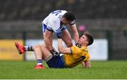 3 February 2019; Dessie Ward of Monaghan and Ronan Daly of Roscommon tussle off the ball, before both being shown the yellow card, during the Allianz Football League Division 1 Round 2 match between Roscommon and Monaghan at Dr Hyde Park in Roscommon. Photo by Piaras Ó Mídheach/Sportsfile