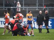 3 February 2019; Referee Cormac Reilly shows a red card to Cathal O'Connor of Clare during the Allianz Football League Division 2 Round 2 match between Armagh and Clare at Páirc Esler in Newry, County Down. Photo by Philip Fitzpatrick/Sportsfile