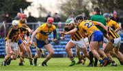 3 February 2019; John Conlon of Clare competes for possession with John Donnelly, left, and Paddy Deegan of Kilkenny during the Allianz Hurling League Division 1A Round 2 match between Clare and Kilkenny at Cusack Park in Ennis, Co. Clare. Photo by Brendan Moran/Sportsfile