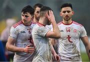 3 February 2019; Dejected Tyrone players, left, Rory Brennan, Niall Sludden and Paudie Hampsey following the Allianz Football League Division 1 Round 2 match between Tyrone and Mayo at Healy Park in Omagh, Tyrone. Photo by Oliver McVeigh/Sportsfile