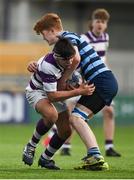 3 February 2019; Flavio Macari of Clongowes Wood College is tackled by Kian Crosby of Castleknock College during the Bank of Ireland Leinster Schools Junior Cup Round 1 match between Clongowes Wood College and Castleknock College at Energia Park in Dublin. Photo by Daire Brennan/Sportsfile