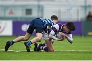 3 February 2019; Charlie McNamee of Clongowes Wood College is tackled by Conor Watt of Castleknock College during the Bank of Ireland Leinster Schools Junior Cup Round 1 match between Clongowes Wood College and Castleknock College at Energia Park in Dublin. Photo by Daire Brennan/Sportsfile