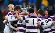3 February 2019; Clongowes Wood College players celebrate after the Bank of Ireland Leinster Schools Junior Cup Round 1 match between Clongowes Wood College and Castleknock College at Energia Park in Dublin. Photo by Daire Brennan/Sportsfile