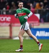 3 February 2019; Keith Higgins of Mayo runs out after scoring his side's first goal during the Allianz Football League Division 1 Round 2 match between Tyrone and Mayo at Healy Park in Omagh, Tyrone. Photo by Oliver McVeigh/Sportsfile