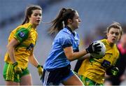 2 February 2019; Kate Sullivan of Dublin in action against Niamh Boyle, left, and Niamh Carr of Donegal during the Lidl Ladies NFL Division 1 Round 1 match between Dublin and Donegal at Croke Park in Dublin. Photo by Piaras Ó Mídheach/Sportsfile