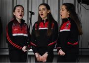 3 February 2019; Players from Swinford Killaser LGFC sing the national anthem ahead of the Lidl Ladies Football National League Division 1 Round 1 match between Mayo and Tipperary at Swinford Amenity Park in Swinford, Co. Mayo. Photo by Sam Barnes/Sportsfile