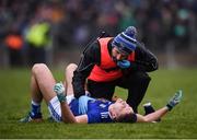 3 February 2019; Killian Clarke of Cavan is attended to by Cavan physiotherapist Barry Smith during the Allianz Football League Division 1 Round 2 match between Cavan and Kerry at Kingspan Breffni in Cavan. Photo by Stephen McCarthy/Sportsfile