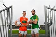 4 February 2019; Mark Shields of Armagh and Graham Reilly of Meath during an Allianz Football League media event ahead of the Meath and Armagh fixture at Páirc Tailteann in Navan, Co. Meath. Photo by Ramsey Cardy/Sportsfile