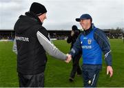 3 February 2019; Kilkenny manager Brian Cody, left, shankes hands with Clare joint manager Gerry O'Connor after the Allianz Hurling League Division 1A Round 2 match between Clare and Kilkenny at Cusack Park in Ennis, Co. Clare. Photo by Brendan Moran/Sportsfile