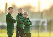 4 February 2019; Manager Stephen Kenny, left, and assistant coach Jim Crawford, centre, during a Republic of Ireland U21 training session at the FAI National Training Centre in Abbotstown, Dublin. Photo by Seb Daly/Sportsfile
