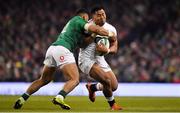2 February 2019; Manu Tuilagi of England is tackled by Bundee Aki of Ireland during the Guinness Six Nations Rugby Championship match between Ireland and England in the Aviva Stadium in Dublin. Photo by Brendan Moran/Sportsfile