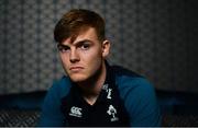 4 February 2019; Jake Flannery poses for a portrait ahead of an Ireland Under 20 Rugby press conference at the Sandymount Hotel in Dublin. Photo by Ramsey Cardy/Sportsfile