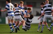 4 February 2019; Cian Ryan of Blackrock College is tackled by Odhran Dillon-Kelly, left,, and Alessandro Biffi of Belvedere College during the Bank of Ireland Leinster Schools Junior Cup Round 1 match between Blackrock College and Belvedere College at Energia Park in Dublin. Photo by Piaras Ó Mídheach/Sportsfile