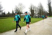 5 February 2019; Will Addison, left, and Joey Carbery arrive for Ireland Rugby squad training at Carton House in Maynooth, Co. Kildare. Photo by Ramsey Cardy/Sportsfile