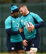 5 February 2019; Bundee Aki, left, and Sean O’Brien during Ireland Rugby squad training at Carton House in Maynooth, Co. Kildare. Photo by Ramsey Cardy/Sportsfile