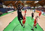 26 January 2019; Andre Nation of Tradehouse Central Ballincollig dunks the ball during the Hula Hoops Men’s President's National Cup Final match between Bad Bobs Tolka Rovers and Tradehouse Central Ballincollig at the National Basketball Arena in Tallaght, Dublin.  Photo by Brendan Moran/Sportsfile
