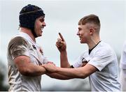 5 February 2019; William Seymour, left, and Luke Devitt of Presentation College Bray after the Bank of Ireland Leinster Schools Junior Cup Round 1 match between Wesley College and Presentation College Bray at Kirwan Park in Dublin. Photo by Eóin Noonan/Sportsfile