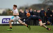 5 February 2019; Sam Nolan of Presentation College Bray in action against Matthew Golden of Wesley College during the Bank of Ireland Leinster Schools Junior Cup Round 1 match between Wesley College and Presentation College Bray at Kirwan Park in Dublin. Photo by Eóin Noonan/Sportsfile