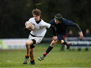 5 February 2019; Sean Quinn of Presentation College Bray is tackled by Reid Cockrell of Wesley College during the Bank of Ireland Leinster Schools Junior Cup Round 1 match between Wesley College and Presentation College Bray at Kirwan Park in Dublin. Photo by Eóin Noonan/Sportsfile