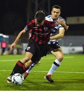 5 February 2019; Daniel Ridge of Longford Town in action against Michael Duffy of Dundalk during the pre-season friendly match between Dundalk and Longford Town at Oriel Park in Dundalk, Louth. Photo by Ben McShane/Sportsfile