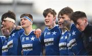 27 January 2019; St Mary's College players, left to right, Daragh Nulty, Fionn O'Sullivan, Daniel Leane, and Adam Mulvihill after the the Bank of Ireland Leinster Schools Senior Cup Round 1 match between St Mary's College and Terenure College at Energia Park in Dublin. Photo by Daire Brennan/Sportsfile
