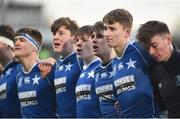 27 January 2019; St Mary's College players, left to right, Fionn O'Sullivan, Daniel Leane, Adam Mulvihill, Niall Hurley, Patrick McDermott, and Joseph Walsh after the the Bank of Ireland Leinster Schools Senior Cup Round 1 match between St Mary's College and Terenure College at Energia Park in Dublin. Photo by Daire Brennan/Sportsfile