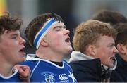 27 January 2019; St Mary's College players, left to right, Joshua Coolican, Craig Walshe, and Louis Moore after the the Bank of Ireland Leinster Schools Senior Cup Round 1 match between St Mary's College and Terenure College at Energia Park in Dublin. Photo by Daire Brennan/Sportsfile